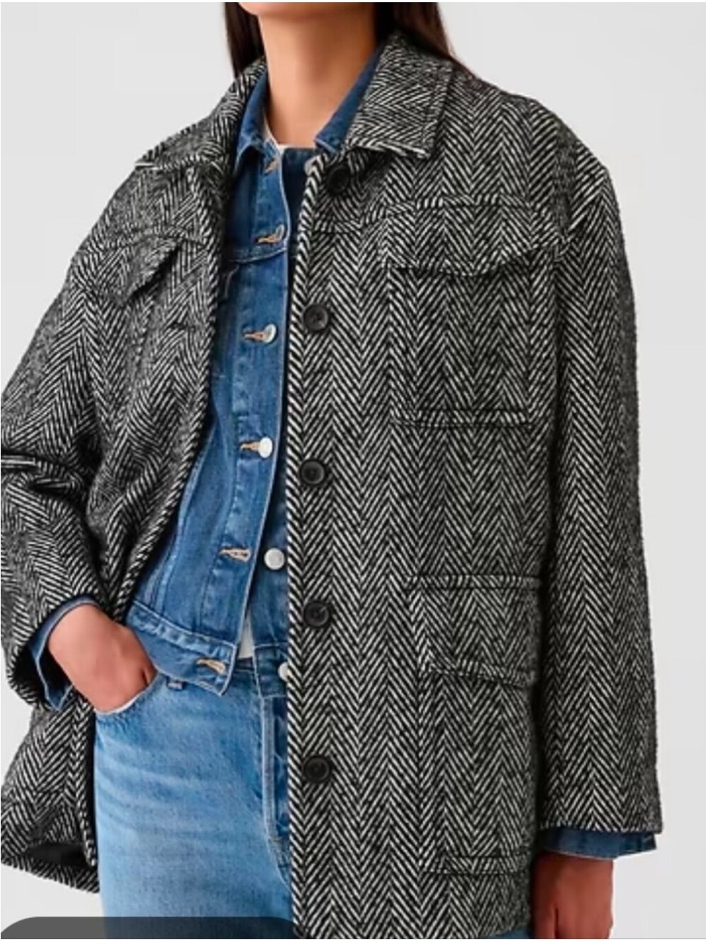 GAP Houndstooth Belted Pea Coat in White & Black Size Small NWT